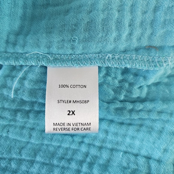 Andre by Unit Womens Gauze Button Up Top Sz 2X Blue Cotton Short Sleeve - Picture 4 of 5